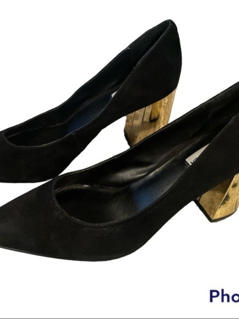 Womens Steve Madden Pointur Block Heel Dress Pumps with Gold Block Heel